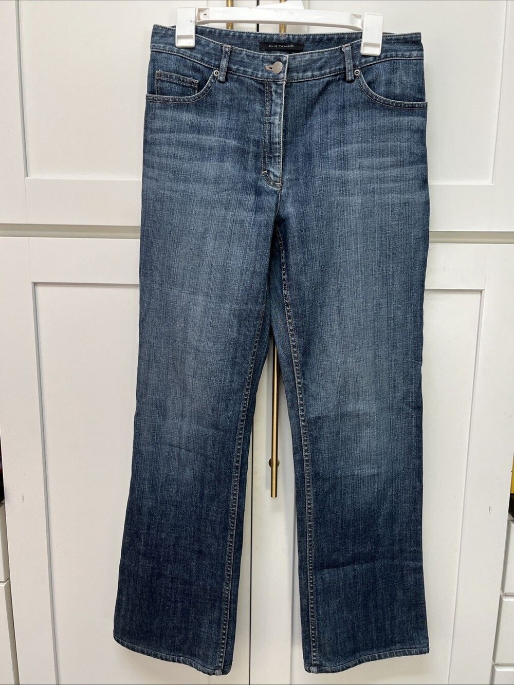 Elie Tahari Medium Wash Straight Leg Boot Cut Jeans Womens Sz 30 Mid Rise